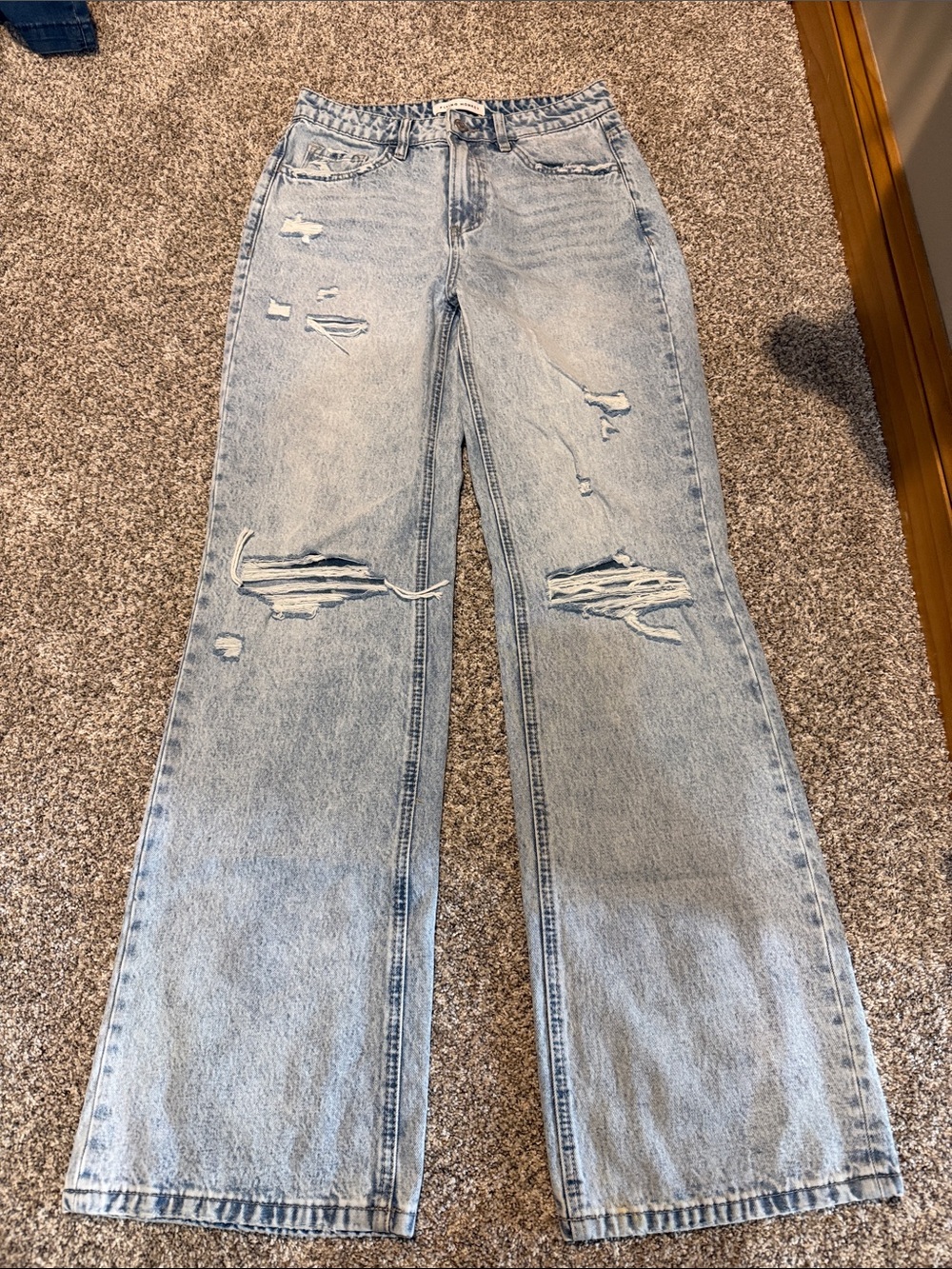 Flying Monkey Light Blue Distressed Wide-Leg Jeans